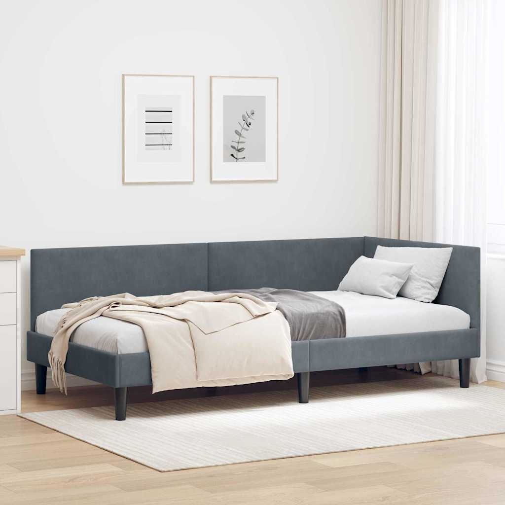 Eckbettgestell Dunkelgrau 90 x 190 cm Samt und engineered Holz