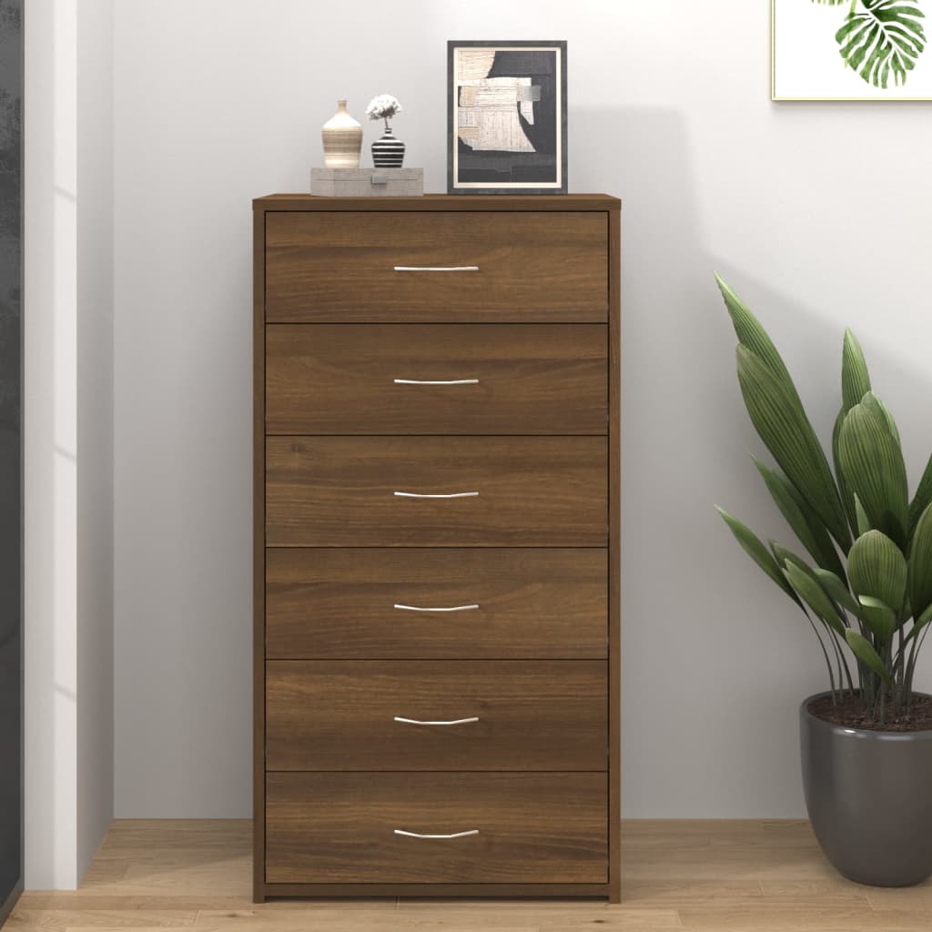 Sideboard mit 6 Schubladen Braun Eiche 50x34x96cm Holzwerkstoff