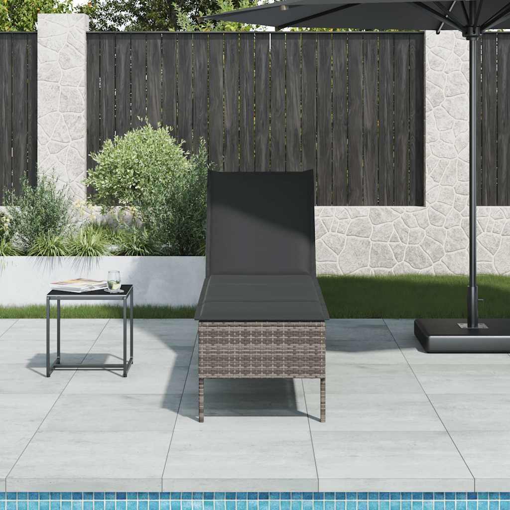 Sonnenliege mit Auflage Grau 55x200x44 cm Poly Rattan Sonnenliege mit Auflage Grau 55x200x44 cm Poly Rattan