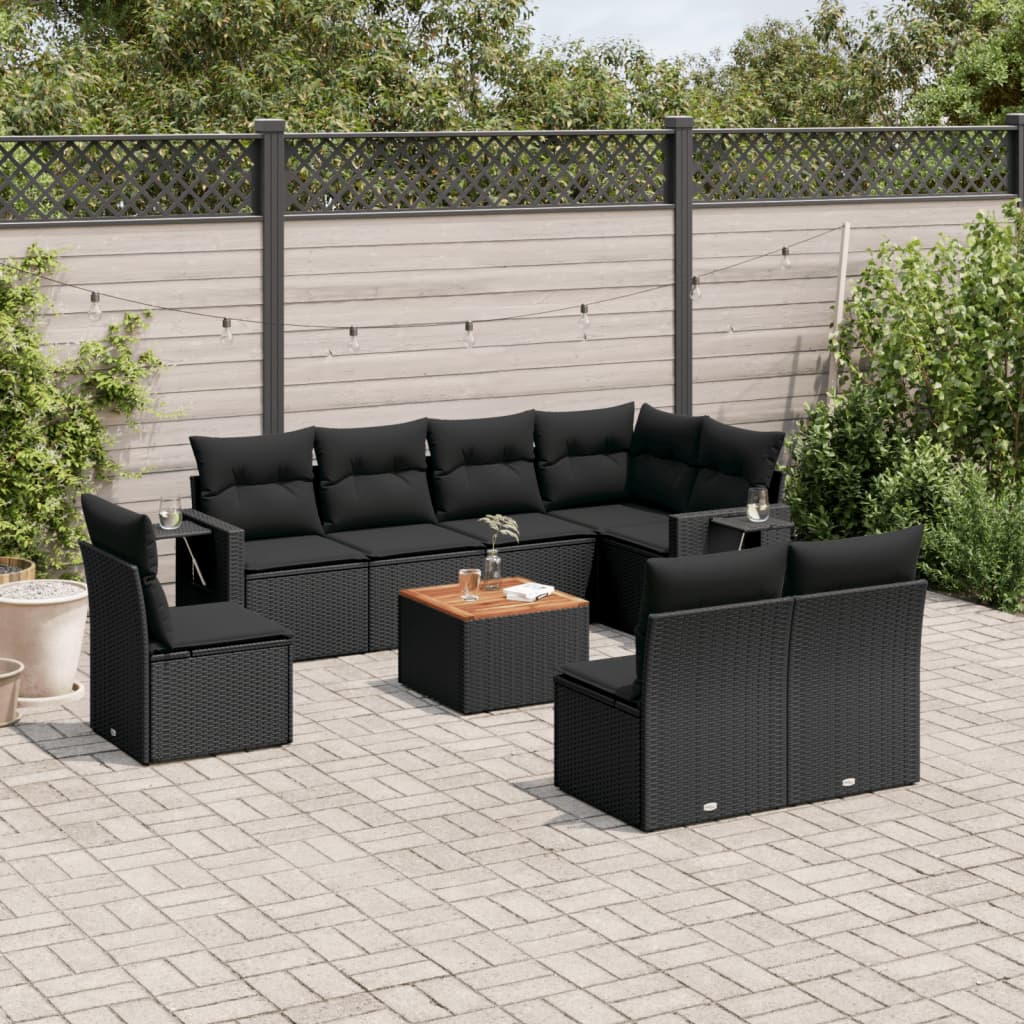 9-tlg. Garten-Sofagarnitur mit Kissen Schwarz Poly Rattan 9-tlg. Garten-Sofagarnitur mit Kissen Schwarz Poly Rattan