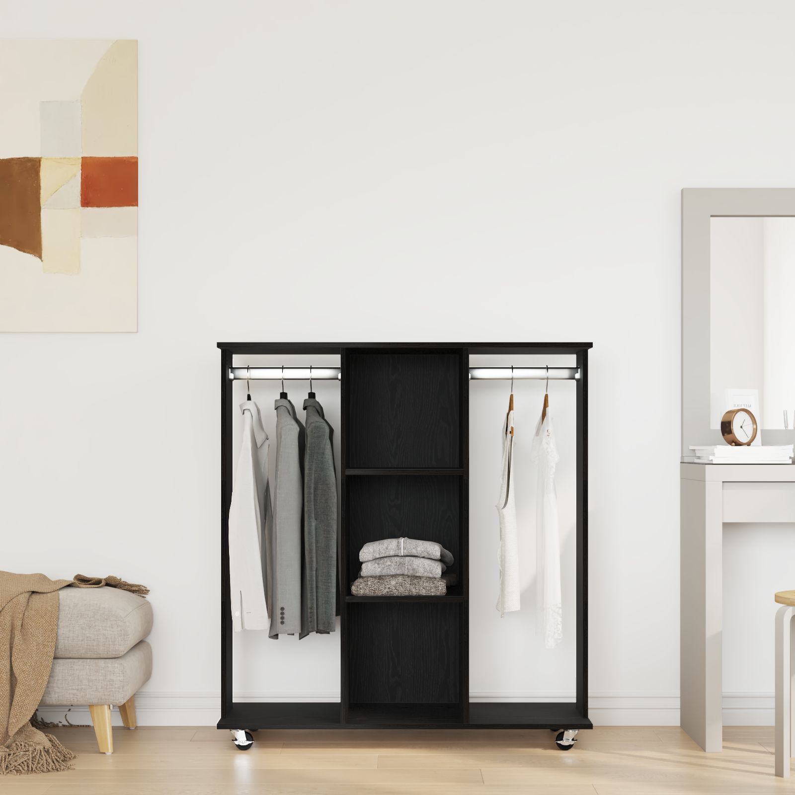 Kleiderschrank mit Rollen Schwarz Eiche 102x38x110 cm aus Holzwerkstoff