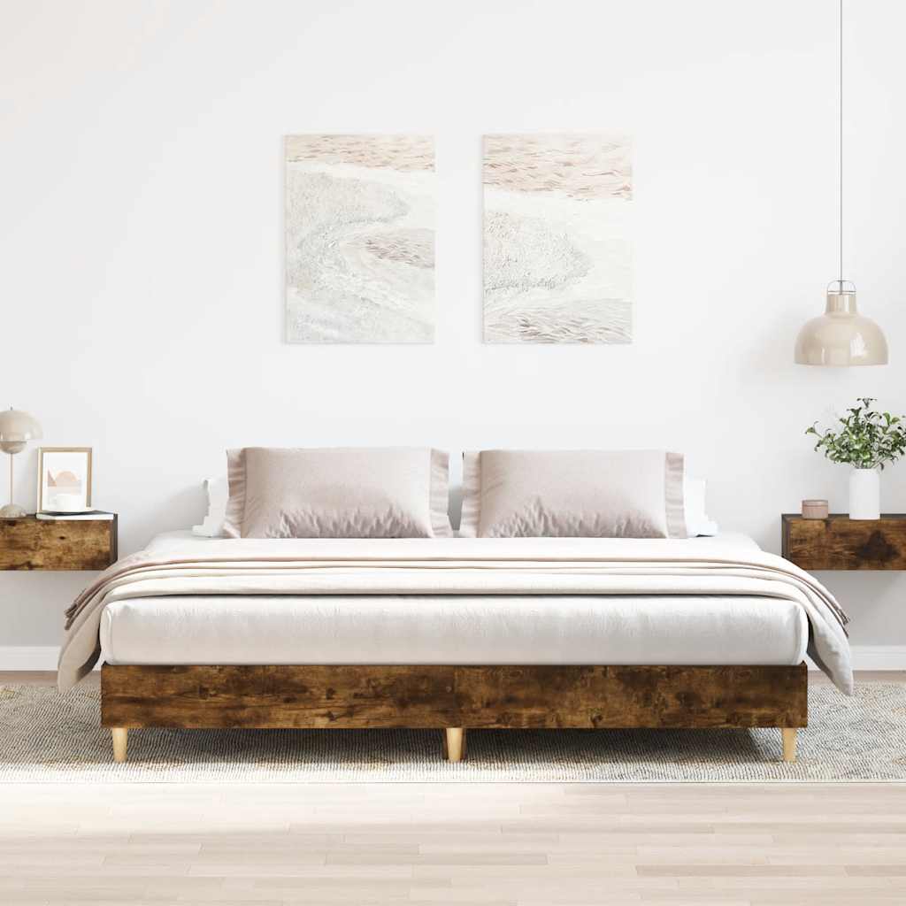 Bettgestell ohne Matratze Räuchereiche 200x200 cm Holzwerkstoff