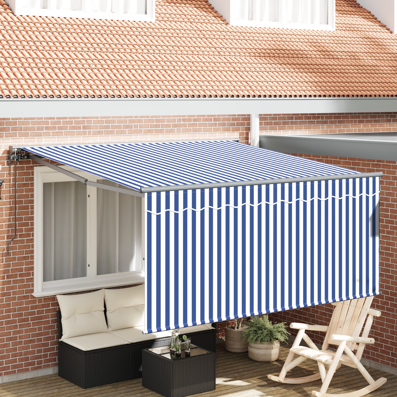 Einziehbare Markise Blau-weiß gestreift 350 x 250 cm Gewebe