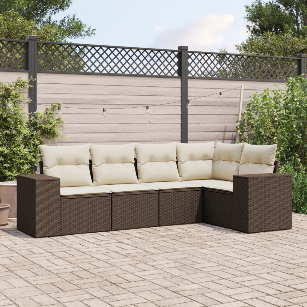 5-tlg. Garten-Sofagarnitur mit Kissen Braun Poly Rattan 5-tlg. Garten-Sofagarnitur mit Kissen Braun Poly Rattan