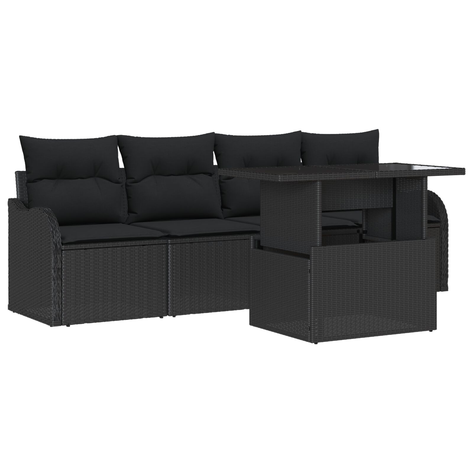 5-teiliges Garten Sofa Set mit Kissen Schwarz Poly Rattan, 2-Sitzer Garten Sofa mit Kissen Schwarz Poly Rattan 5-teiliges Garten Sofa Set mit Kissen Schwarz Poly Rattan, 2-Sitzer Garten Sofa mit Kissen Schwarz Poly Rattan