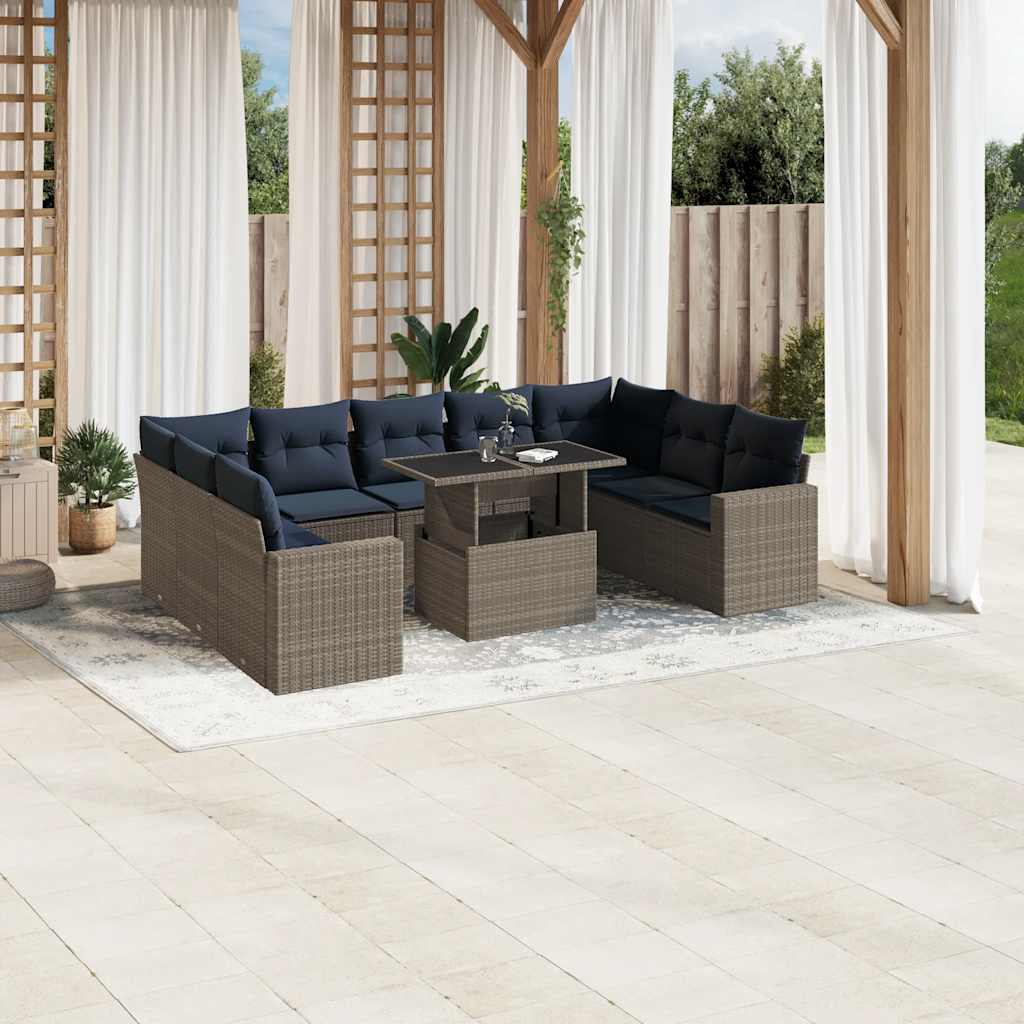 10-teiliges Gartensofa-Set mit Kissen, grau, Polyrattan 10-teiliges Gartensofa-Set mit Kissen, grau, Polyrattan