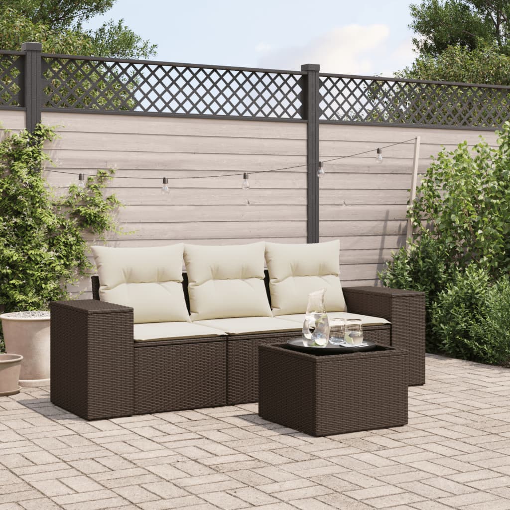 4-tlg. Garten-Sofagarnitur mit Kissen Braun Poly Rattan 4-tlg. Garten-Sofagarnitur mit Kissen Braun Poly Rattan