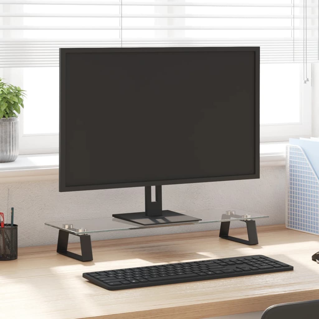 Monitorständer Schwarz 60x20x8 cm Hartglas und Metall Monitorständer Schwarz 60x20x8 cm Hartglas und Metall