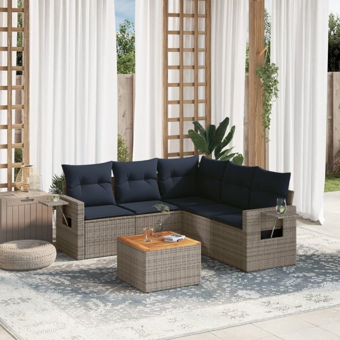 6-teiliges Gartensofa-Set mit Kissen, grau, Polyrattan 6-teiliges Gartensofa-Set mit Kissen, grau, Polyrattan
