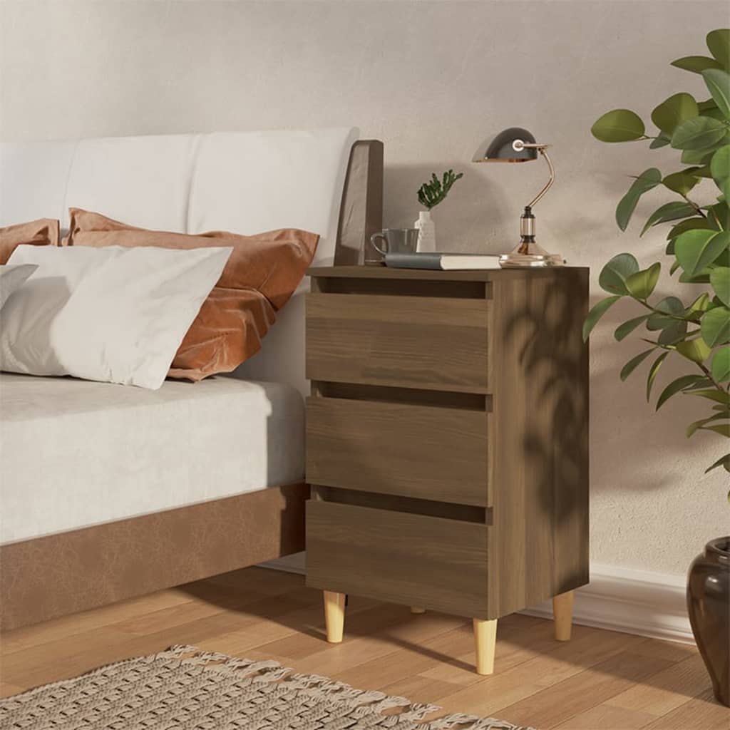 Nachttisch mit Massivholz-Beinen Braun Eiche 40x35x69 cm