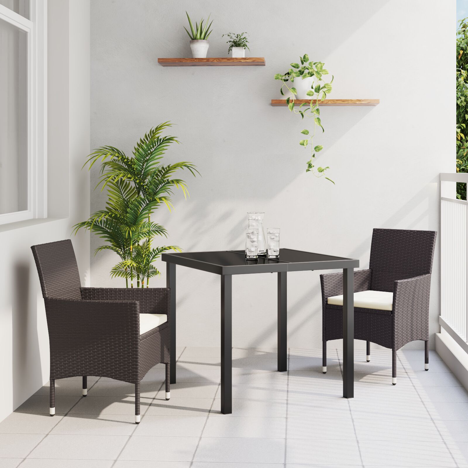 3-teiliges Garten Esszimmer Set Braun Poly-Rattan 3-teiliges Garten Esszimmer Set Braun Poly-Rattan