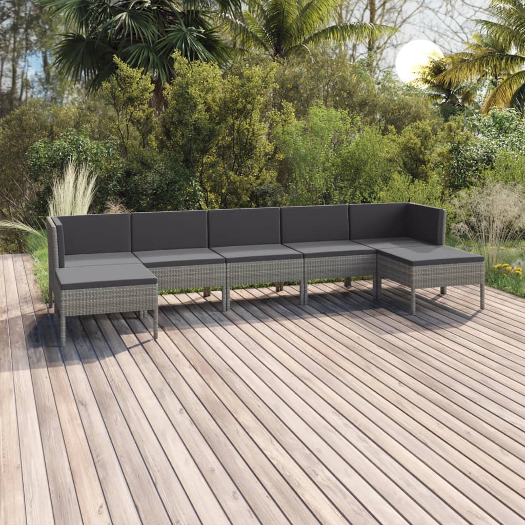 7-tlg. Garten-Lounge-Set mit Auflagen Poly Rattan Grau 7-tlg. Garten-Lounge-Set mit Auflagen Poly Rattan Grau