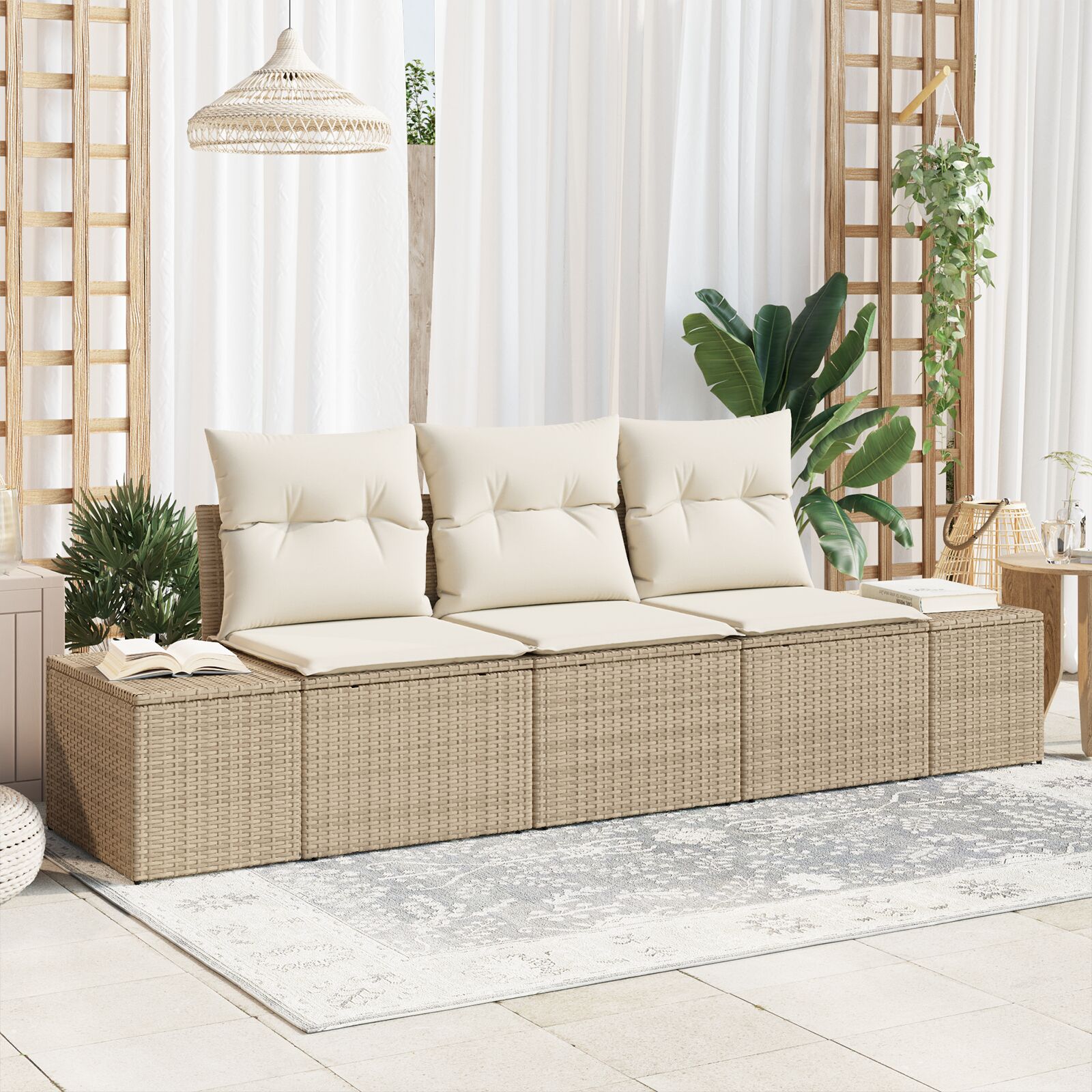 3-teiliges Gartensofa-Set mit Kissen Beige Poly Rattan 3-teiliges Gartensofa-Set mit Kissen Beige Poly Rattan