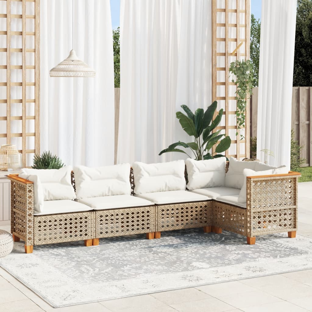 5-tlg. Garten-Sofagarnitur mit Kissen Beige Poly Rattan 5-tlg. Garten-Sofagarnitur mit Kissen Beige Poly Rattan