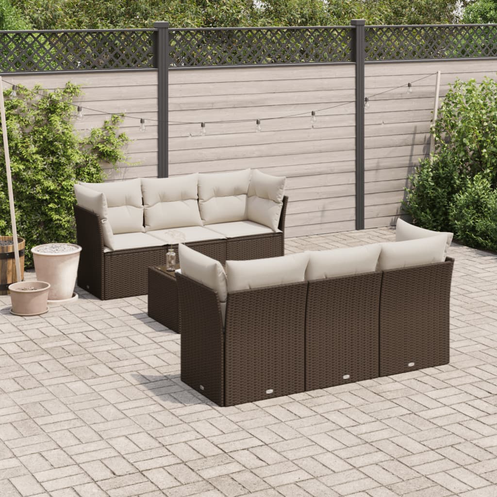 7-tlg. Garten-Sofagarnitur mit Kissen Braun Poly Rattan 7-tlg. Garten-Sofagarnitur mit Kissen Braun Poly Rattan