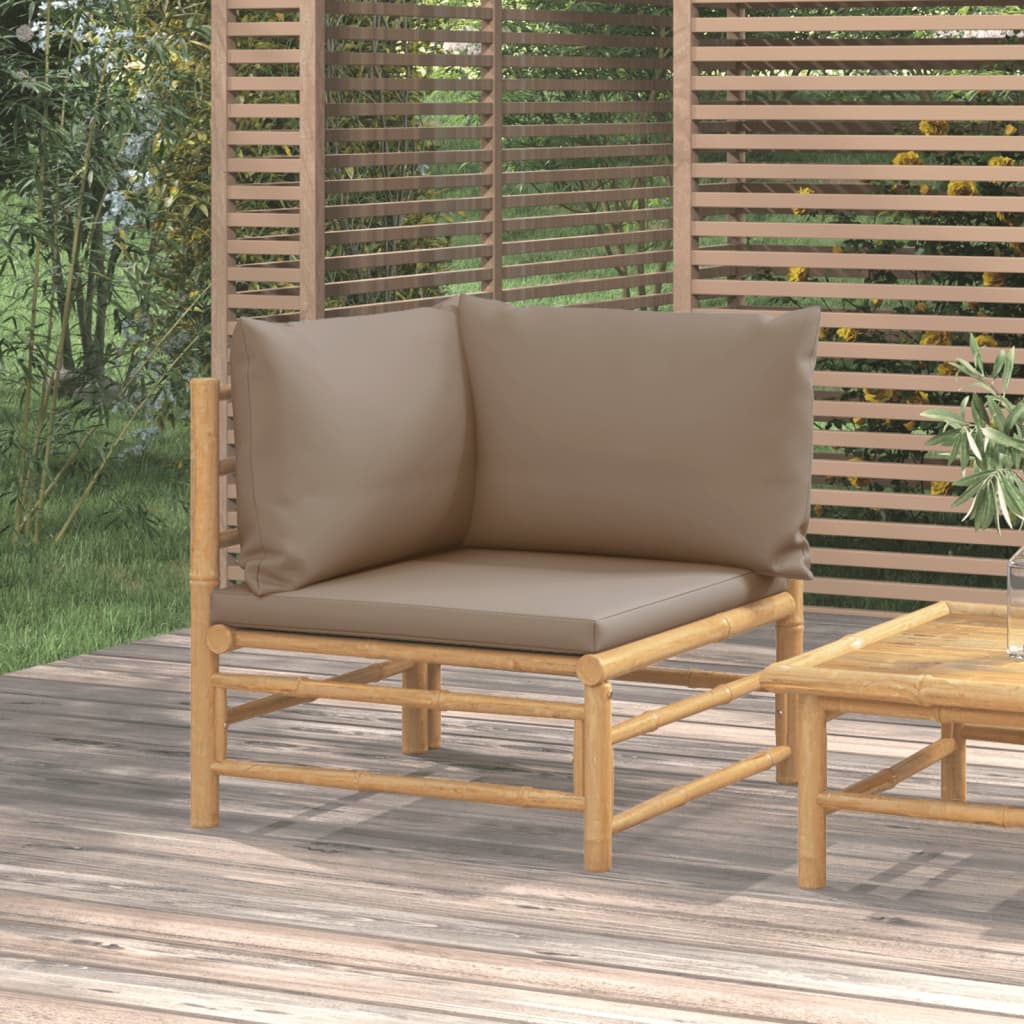 Garten-Ecksofa mit Taupe Kissen Bambus Garten-Ecksofa mit Taupe Kissen Bambus