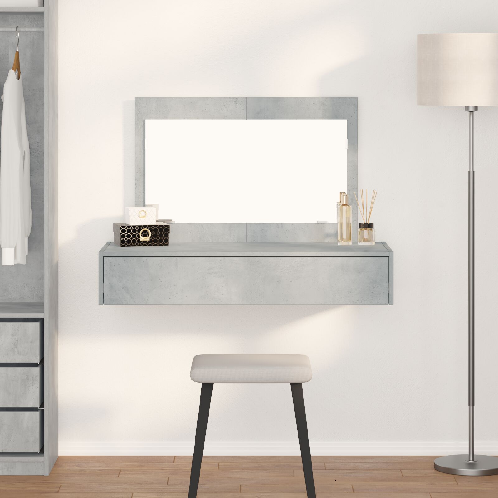 vidaXL Wandhängender Schminktisch Beton Grau 100x40x70 cm
