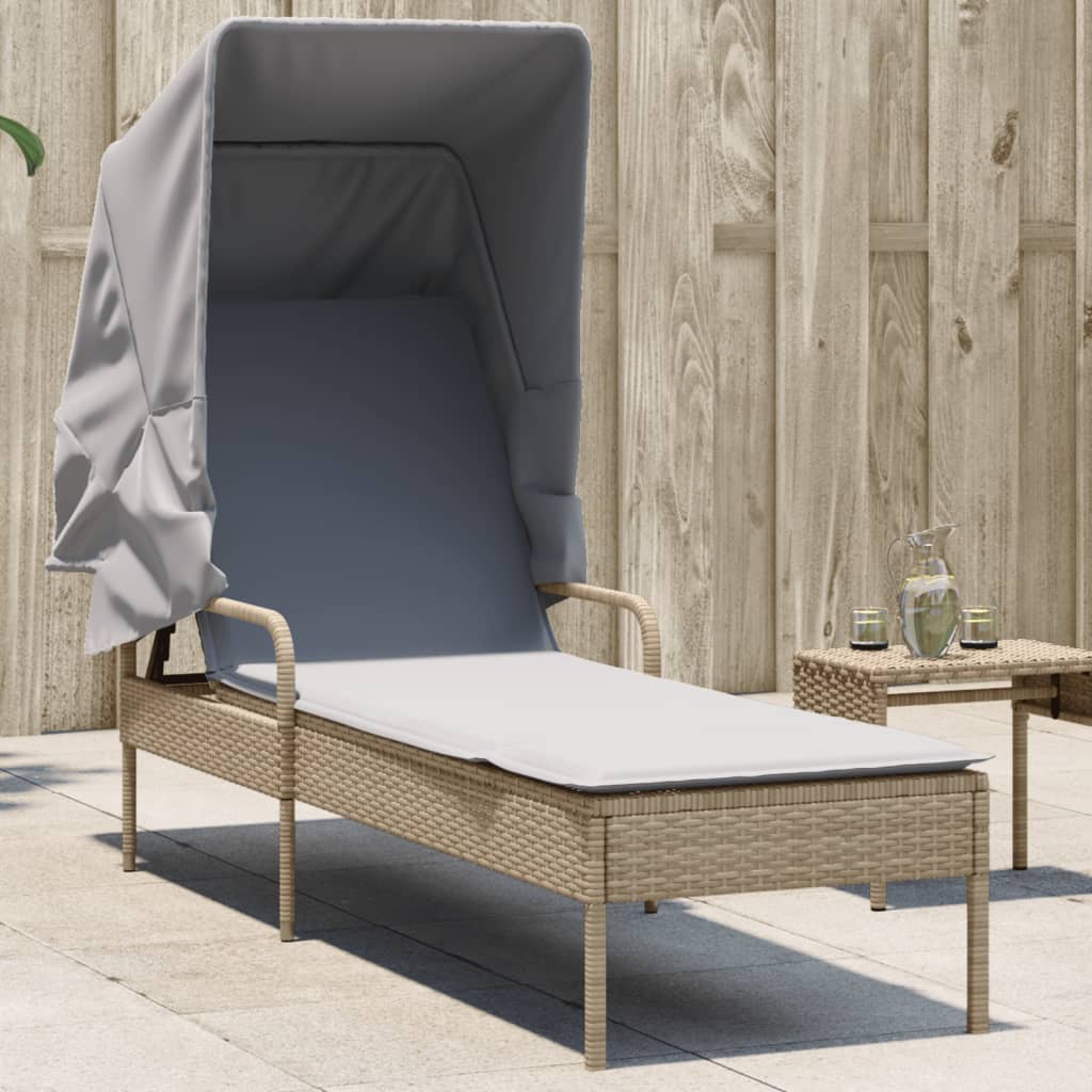 Sonnenliege mit Dach Beige Poly Rattan Sonnenliege mit Dach Beige Poly Rattan