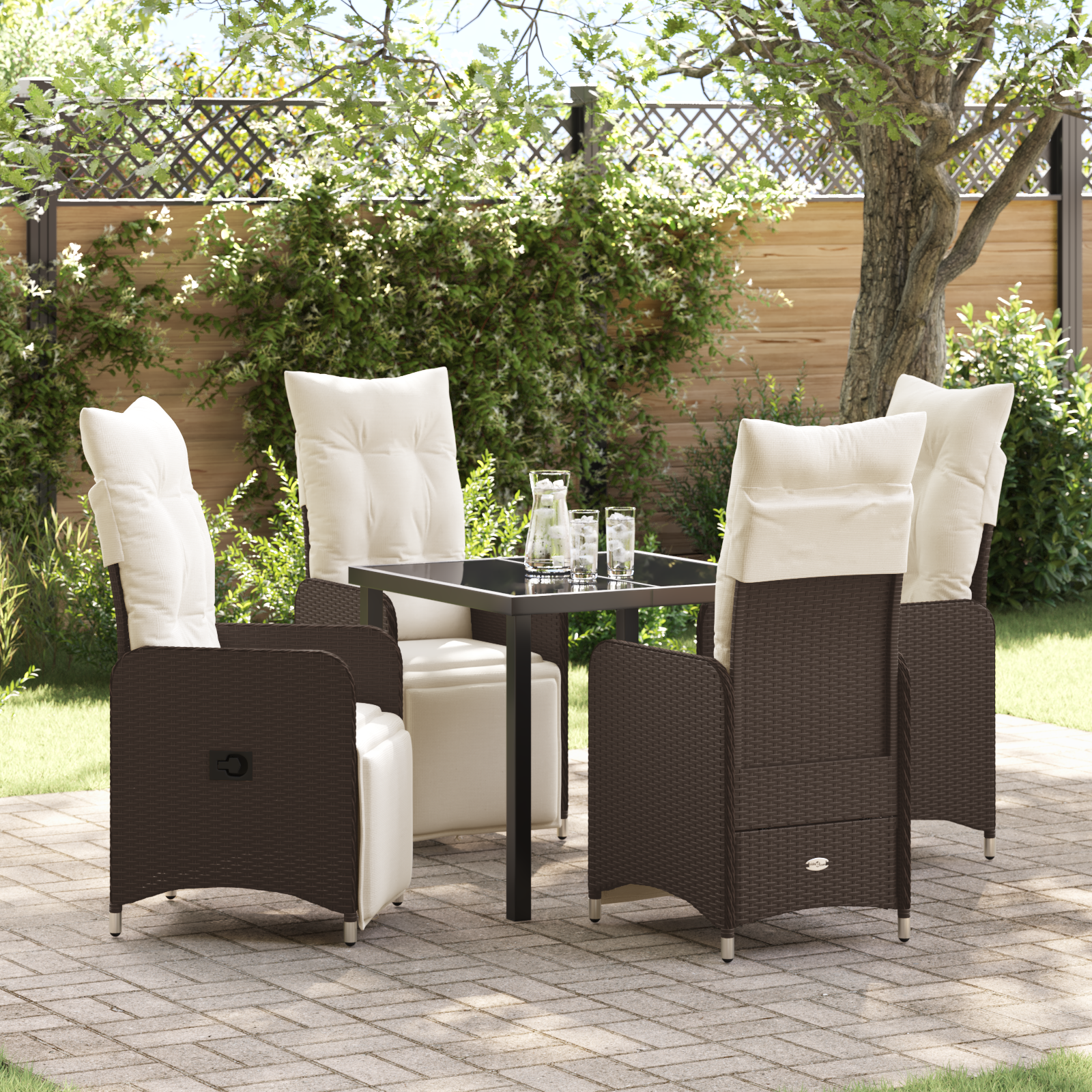 5-teiliges Garten-Dining-Set mit Kissen Braun Poly-Rattan 5-teiliges Garten-Dining-Set mit Kissen Braun Poly-Rattan