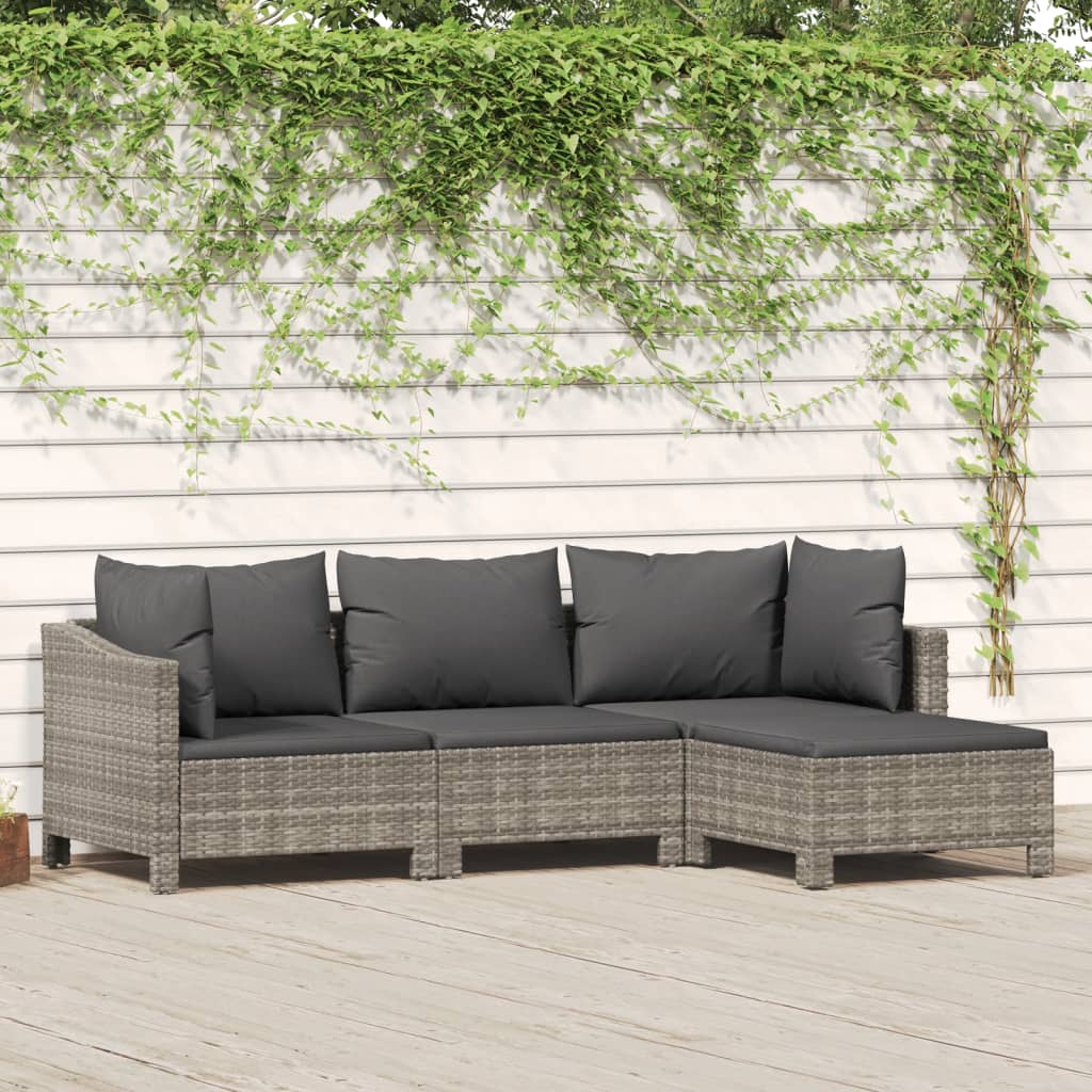 4-tlg. Garten-Lounge-Set mit Kissen Grau Poly Rattan 4-tlg. Garten-Lounge-Set mit Kissen Grau Poly Rattan