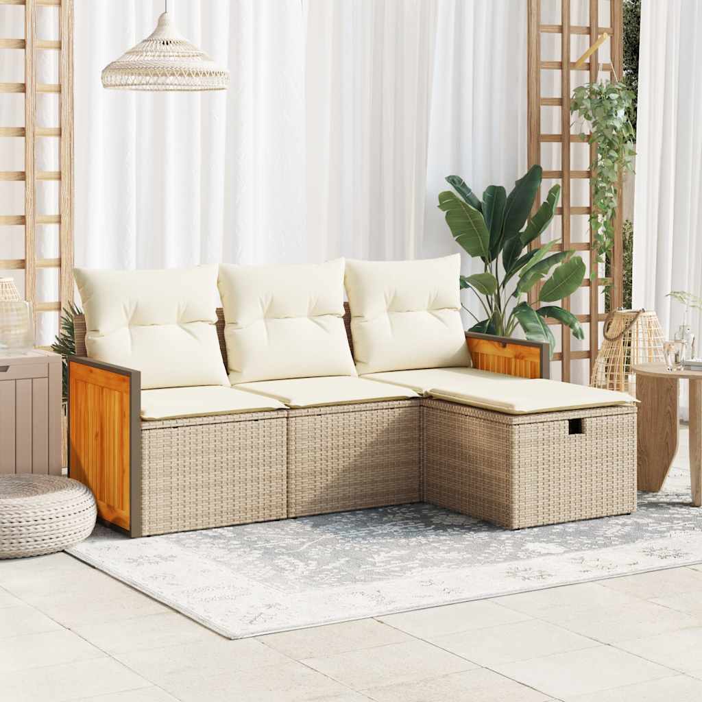 4-tlg. Garten-Sofagarnitur mit Kissen Beige Poly Rattan 4-tlg. Garten-Sofagarnitur mit Kissen Beige Poly Rattan