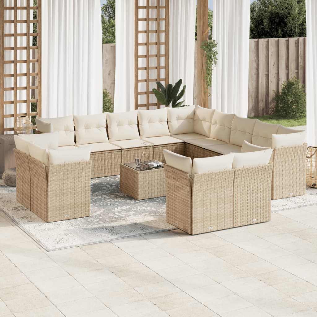 14-tlg. Garten-Sofagarnitur mit Kissen Beige Poly Rattan 14-tlg. Garten-Sofagarnitur mit Kissen Beige Poly Rattan
