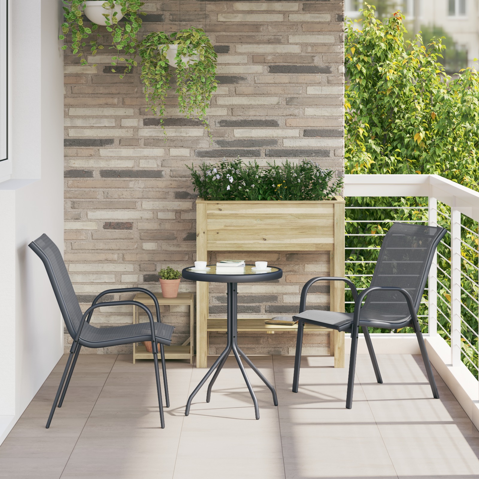 3-teiliges Garten Bistro-Set Anthrazit Textilene und Stahl 3-teiliges Garten Bistro-Set Anthrazit Textilene und Stahl