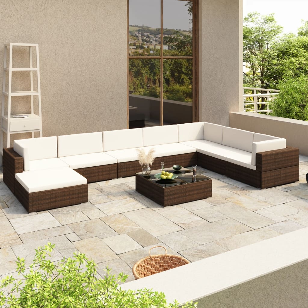 8-tlg. Garten-Lounge-Set mit Auflagen Poly Rattan Braun 8-tlg. Garten-Lounge-Set mit Auflagen Poly Rattan Braun