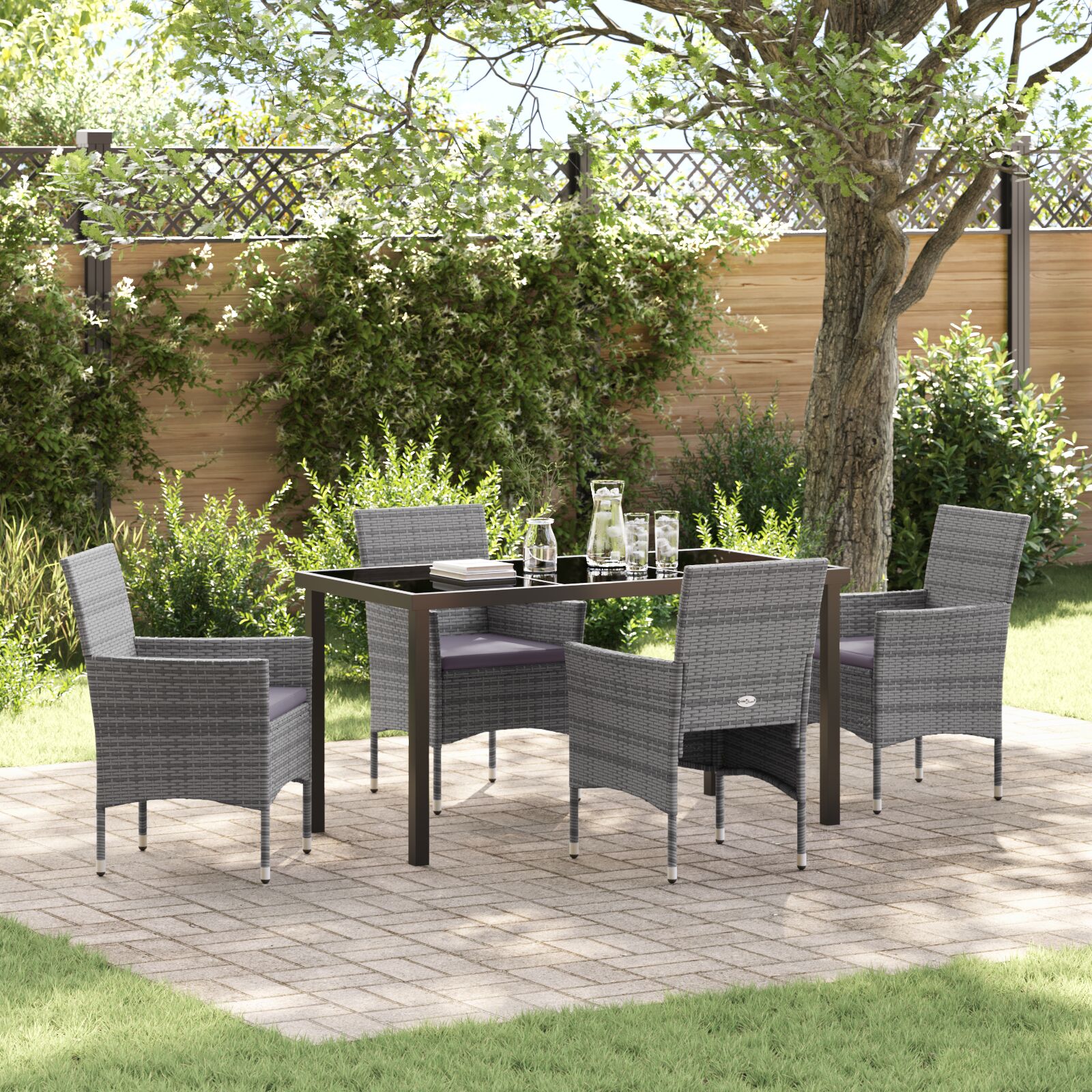 5-teiliges Garten-Essset Grau Poly-Rattan 5-teiliges Garten-Essset Grau Poly-Rattan