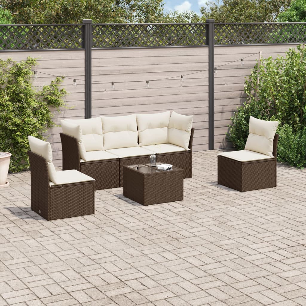 6-tlg. Garten-Sofagarnitur mit Kissen Braun Poly Rattan 6-tlg. Garten-Sofagarnitur mit Kissen Braun Poly Rattan