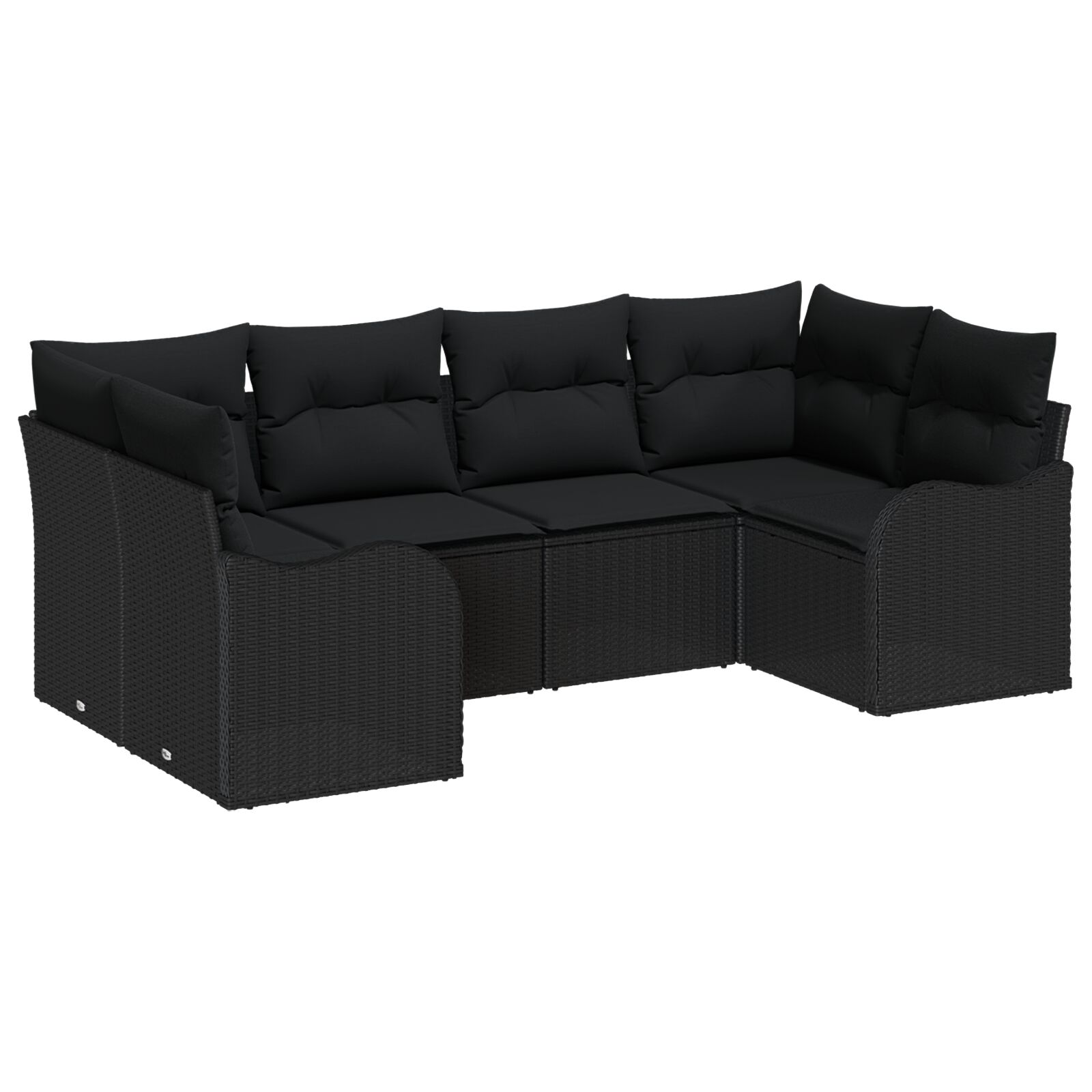 6-teiliges Garten-Sofa-Set mit Kissen Schwarz Poly Rattan, 2-Sitzer Garten-Sofa mit Kissen Schwarz Poly Rattan