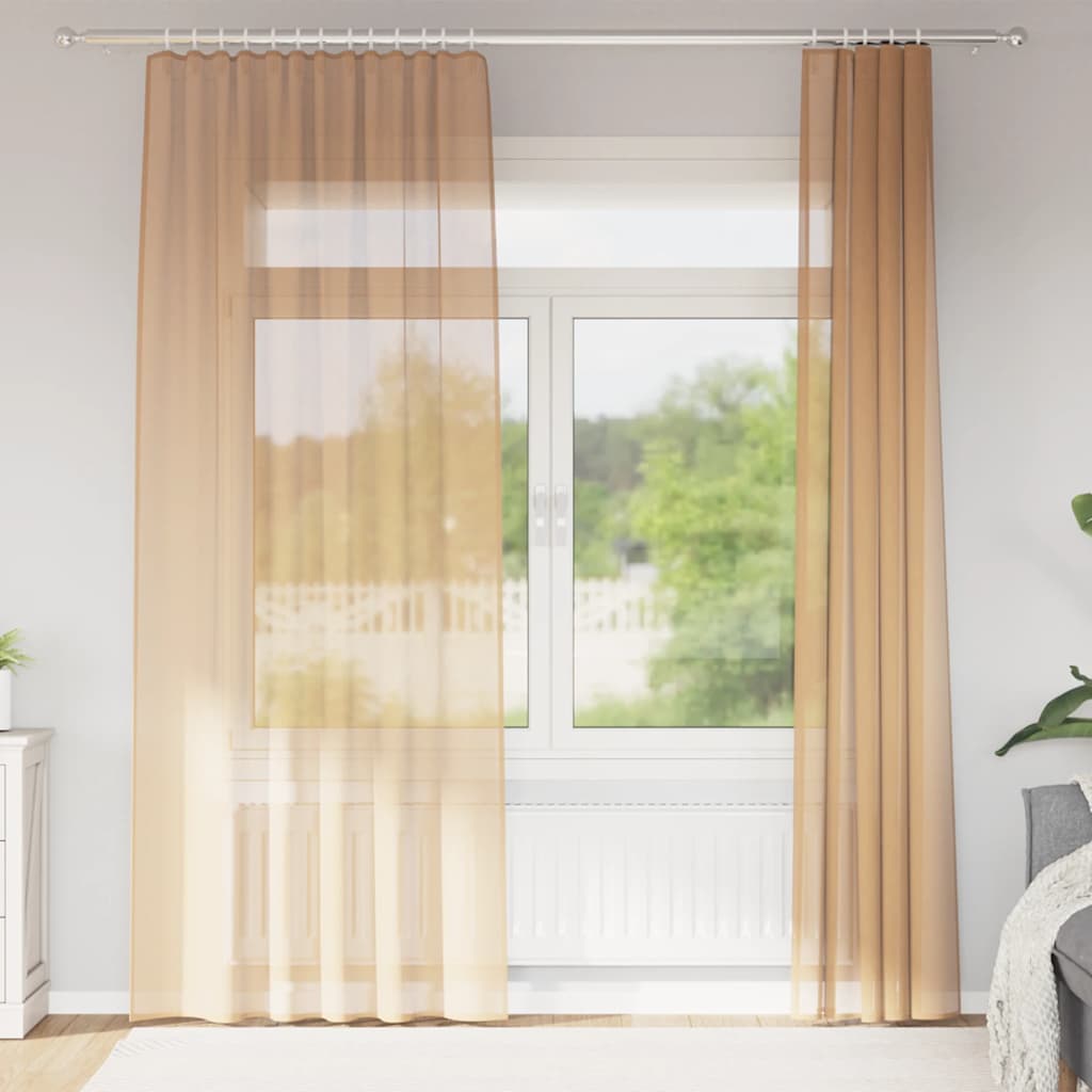 Voile Vorhänge mit Schlaufen 2 Stk. Sandfarbe 140x225 cm