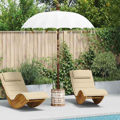 Balinesischer Sonnenschirm Creme 180-190 cm Baumwolle, Massivholz