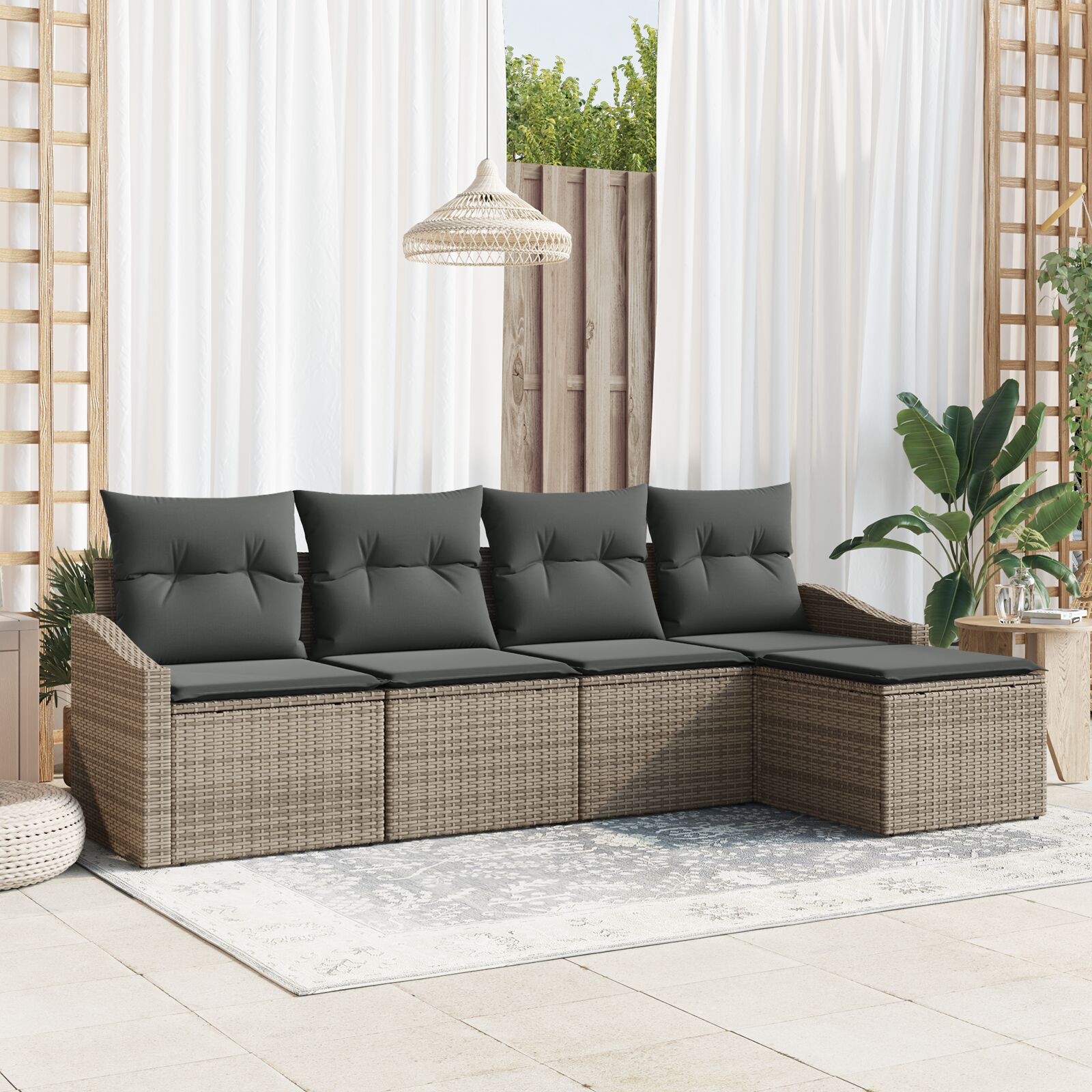 5-teiliges Garten-Sofa-Set mit Kissen Grau Poly-Rattan 5-teiliges Garten-Sofa-Set mit Kissen Grau Poly-Rattan