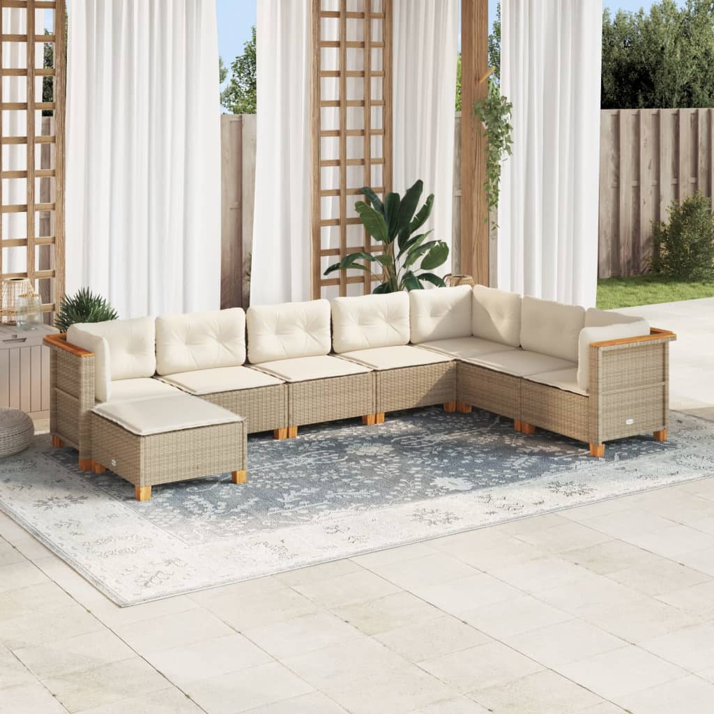 8-tlg. Garten-Sofagarnitur mit Kissen Beige Poly Rattan 8-tlg. Garten-Sofagarnitur mit Kissen Beige Poly Rattan