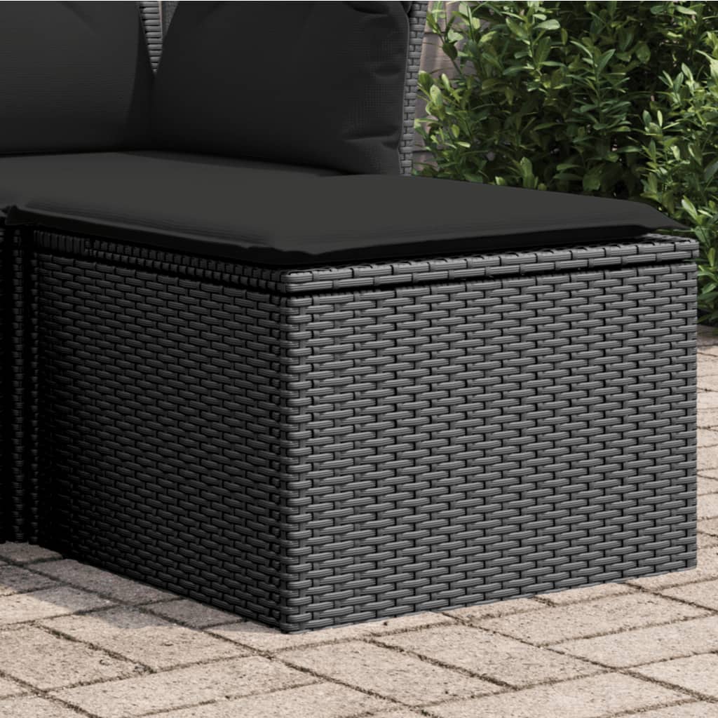 Gartenhocker mit Kissen Schwarz 55x55x37 cm Poly Rattan Gartenhocker mit Kissen Schwarz 55x55x37 cm Poly Rattan