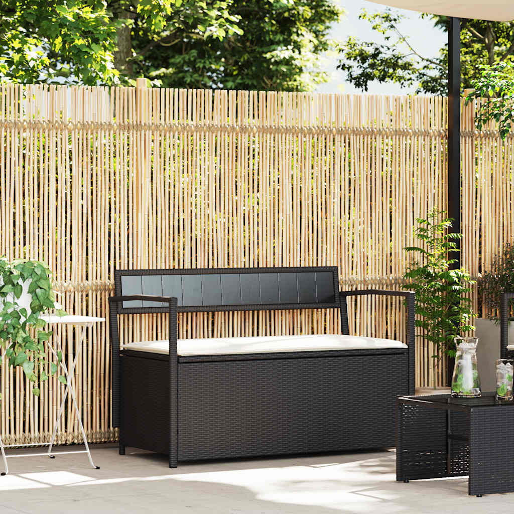 Gartenbank mit Stauraum und Kissen Schwarz Poly Rattan Gartenbank mit Stauraum und Kissen Schwarz Poly Rattan