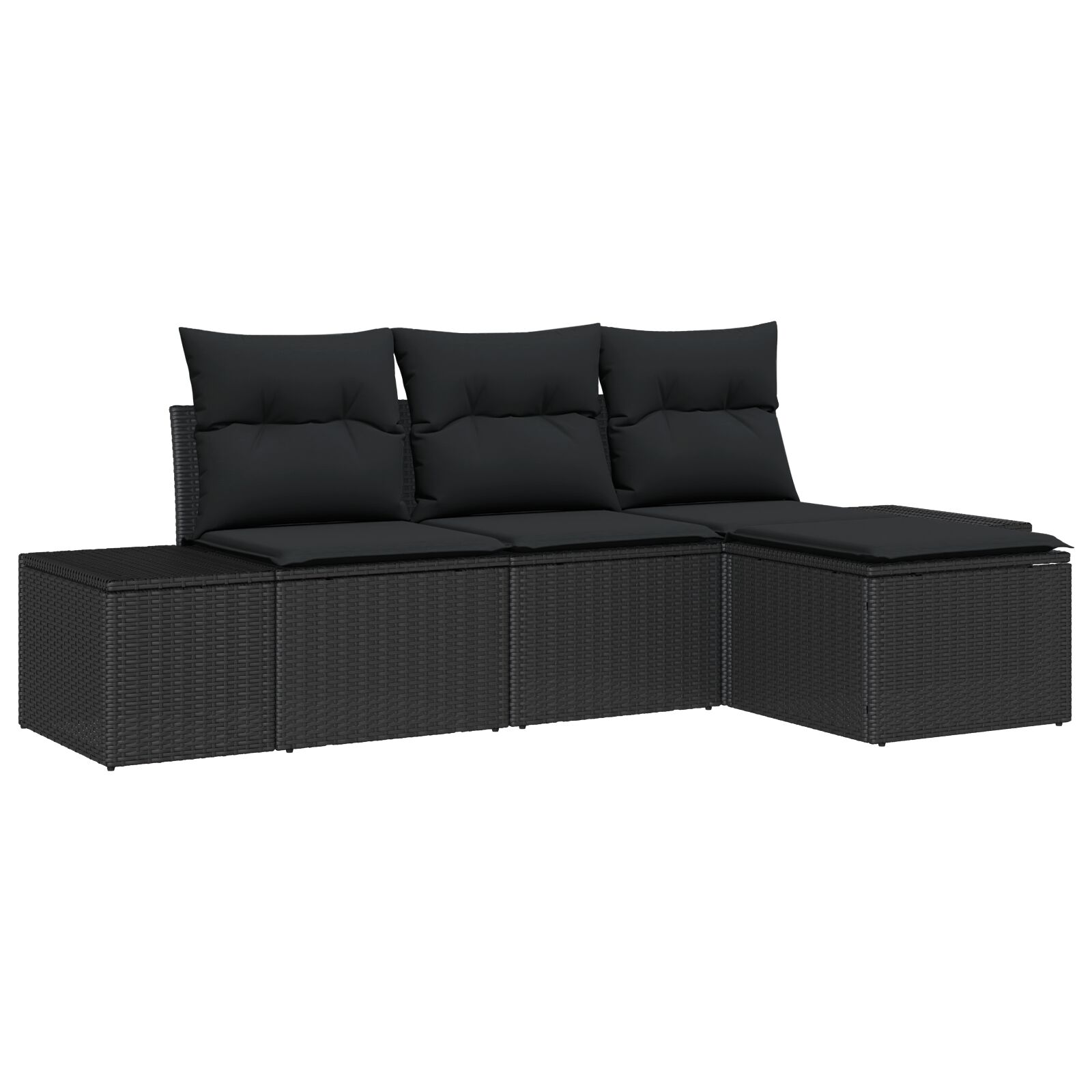4-teiliges Garten Sofa Set mit Kissen Schwarz Poly Rattan