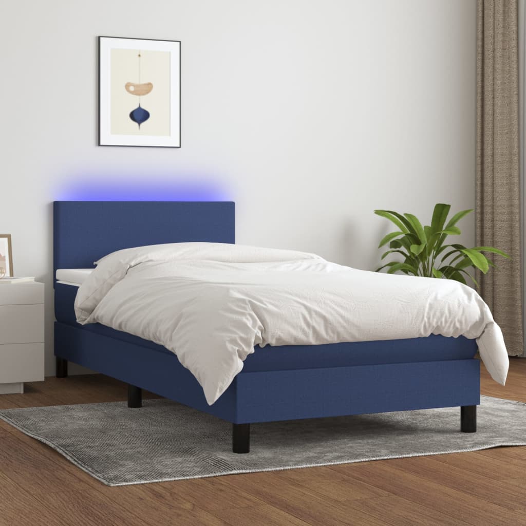 Boxspringbett mit Matratze & LED Blau 90x190 cm Stoff
