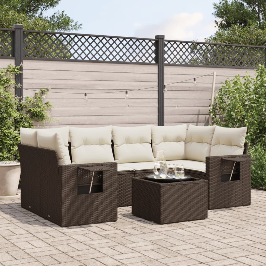 7-tlg. Garten-Sofagarnitur mit Kissen Braun Poly Rattan 7-tlg. Garten-Sofagarnitur mit Kissen Braun Poly Rattan