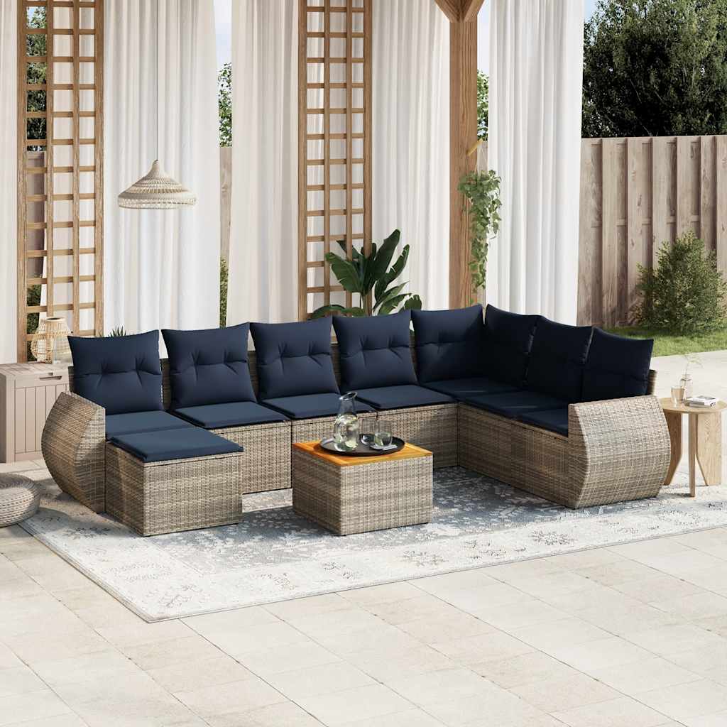 9-teiliges Gartensofa-Set mit Kissen, grau, Polyrattan 9-teiliges Gartensofa-Set mit Kissen, grau, Polyrattan