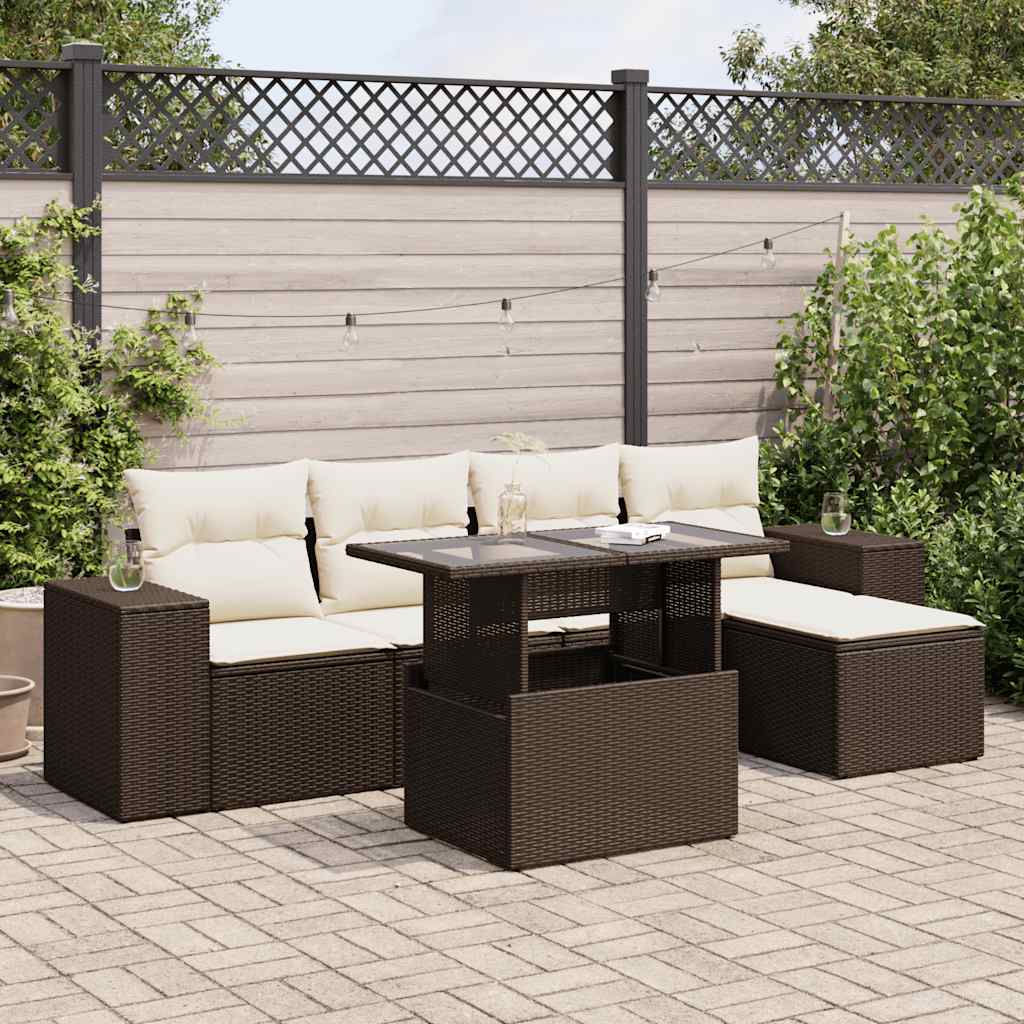 6-tlg. Garten-Sofagarnitur mit Kissen Braun Poly Rattan 6-tlg. Garten-Sofagarnitur mit Kissen Braun Poly Rattan