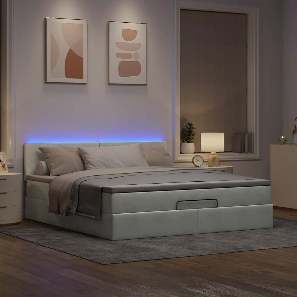 Ottoman-Bett mit Matratze Hellgrau 160x200 cm Samt