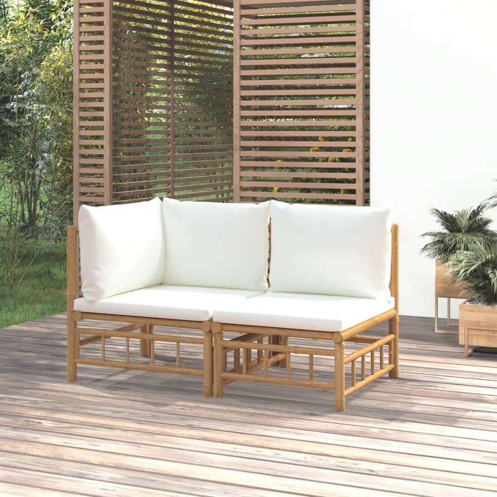 2-tlg. Garten-Lounge-Set mit Cremeweißen Kissen Bambus 2-tlg. Garten-Lounge-Set mit Cremeweißen Kissen Bambus
