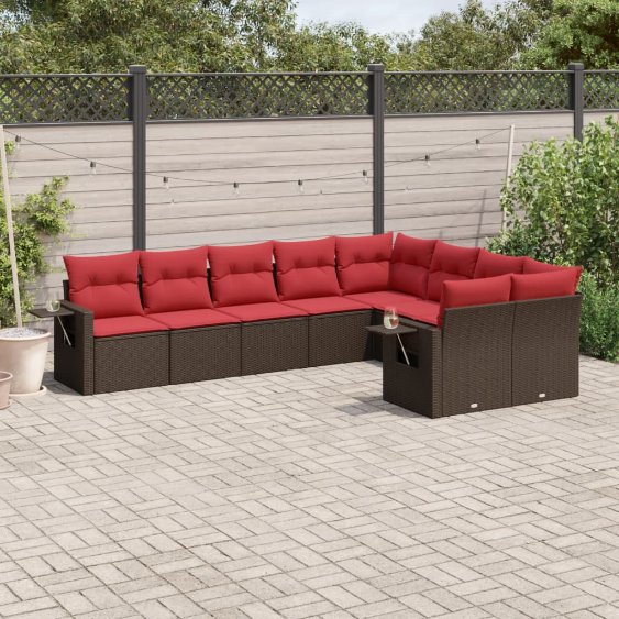 9-teiliges Gartensofa-Set mit Kissen, braun, Polyrattan 9-teiliges Gartensofa-Set mit Kissen, braun, Polyrattan