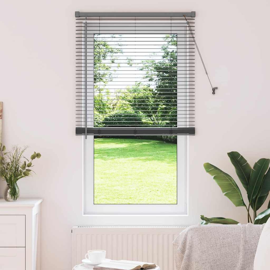 Fenster Jalousie mit Vorhängen Sonstiges Dunkelgrau 80 x 130 cm Aluminium