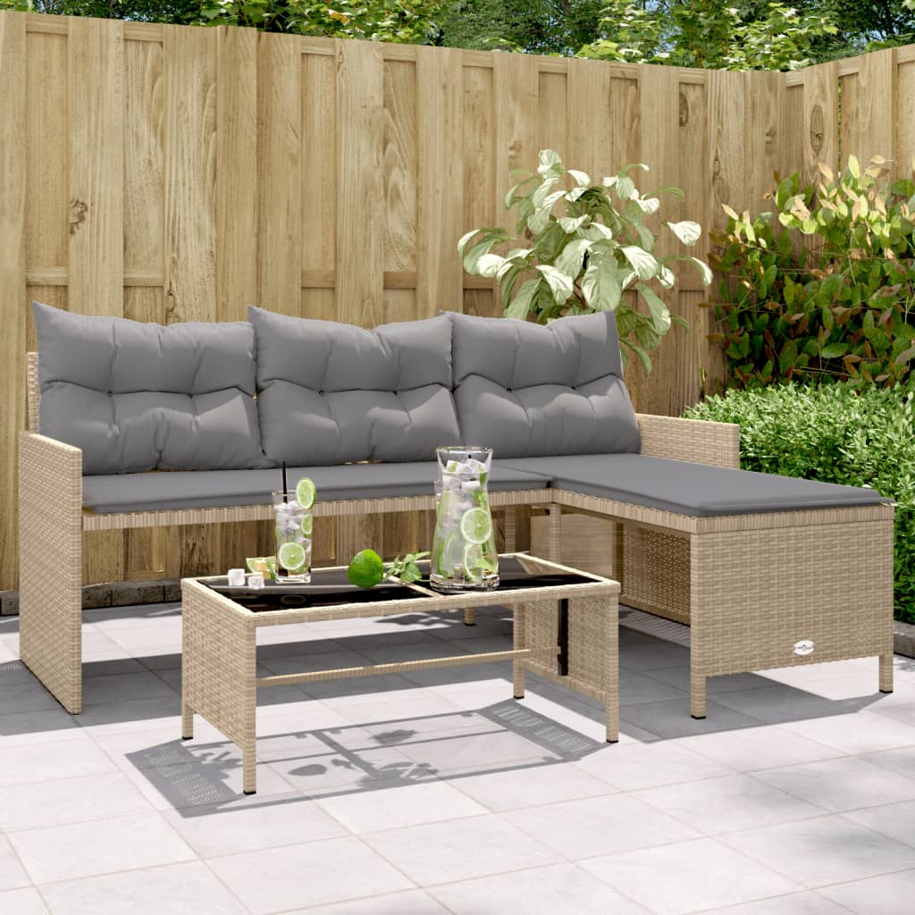 Gartensofa in L-Form mit Tisch und Kissen Beige Poly Rattan Gartensofa in L-Form mit Tisch und Kissen Beige Poly Rattan