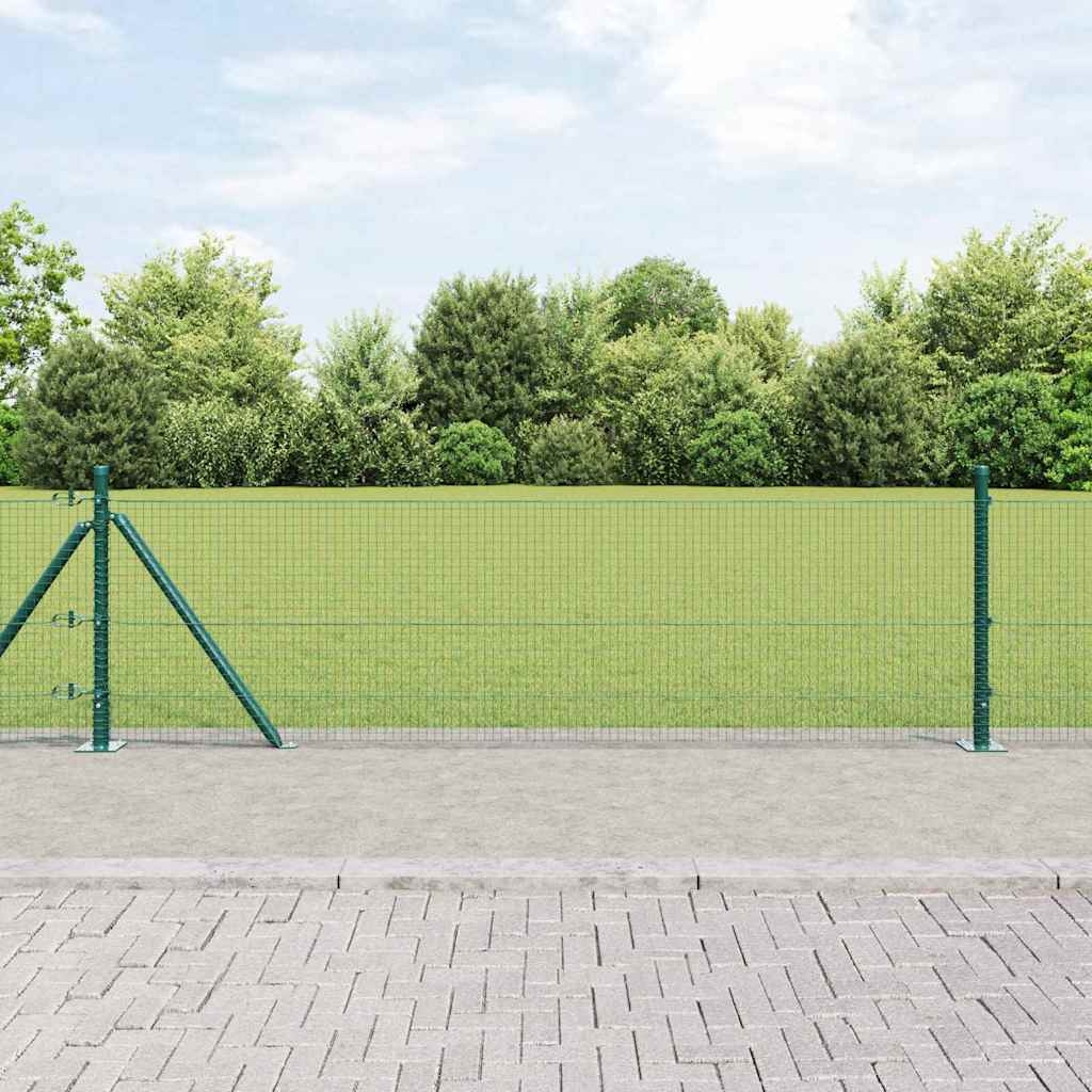 Geschweißter Drahtzaun mit 13 Flanschpfosten Grün 0.6 x 50 m Stahl