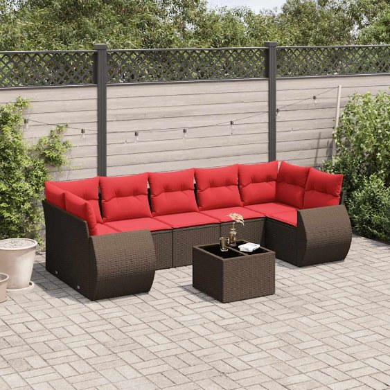 8-teiliges Gartensofa-Set mit Kissen, braun, Polyrattan 8-teiliges Gartensofa-Set mit Kissen, braun, Polyrattan