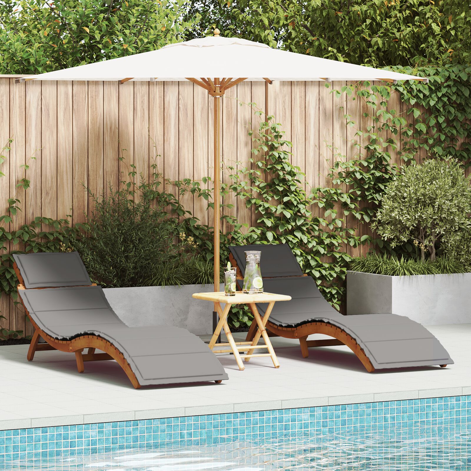 vidaXL Sonnenliegen mit Kissen 2er Set Dunkelgrau Akazienholz vidaXL Sonnenliegen mit Kissen 2er Set Dunkelgrau Akazienholz